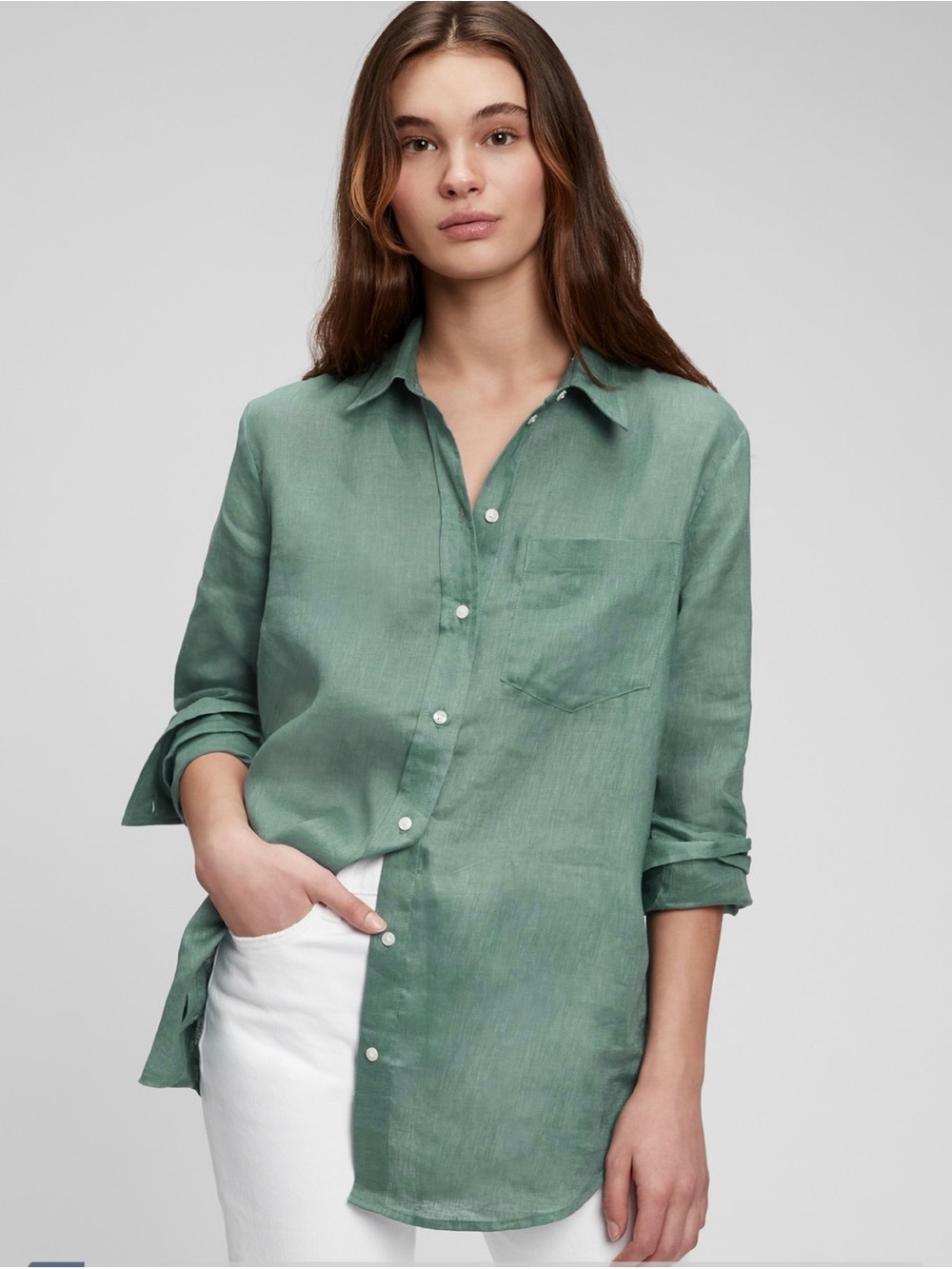 GAP 100% Linen boyfriend shirt size L sagebrush green